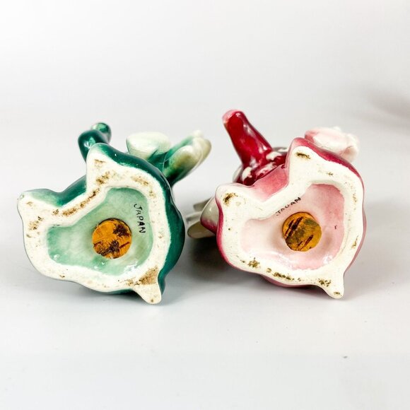 Vintage Elephant Salt & Pepper Shakers Set Green Red Ceramic Hand-Painted MCM - Picture 6 of 6